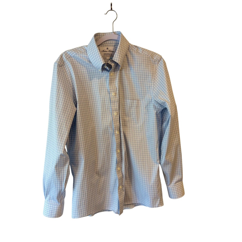 Brooks Brothers Milano Fit Performance Non-Iron Stretch Shirt Blue White 15 33